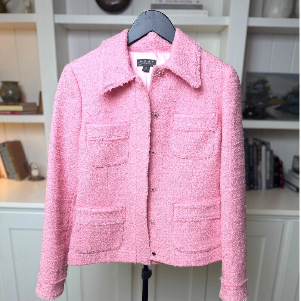 🌸 Classiques Entier Pink Boucle Tweed Jacket | Size 4 | Chanel-Style